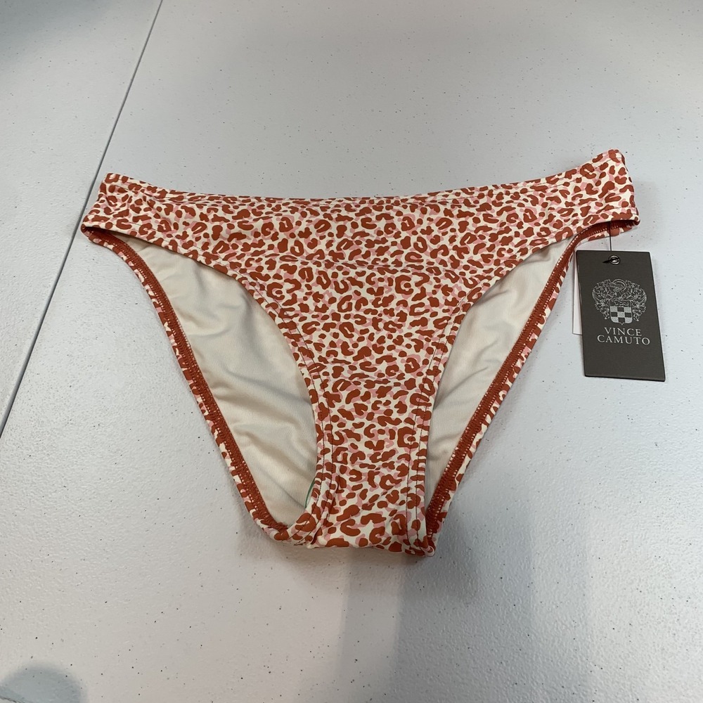 Vince Camuto Womens Swim Bikini Bottom XS Animal Print Cinnabar Pink Leopard
